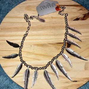 Nautilus Concept Silver Feather Necklace 18” New